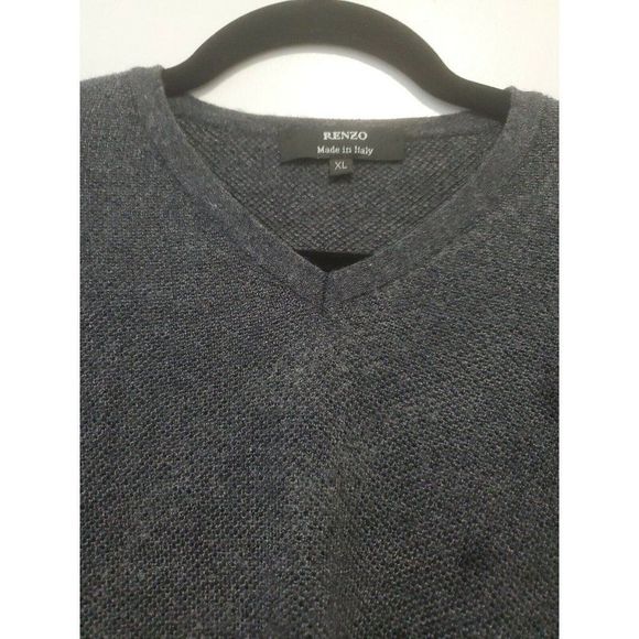 Renzo Italian Men's Sweater Wool Viscose Steel Blue XL - Picture 2 of 6